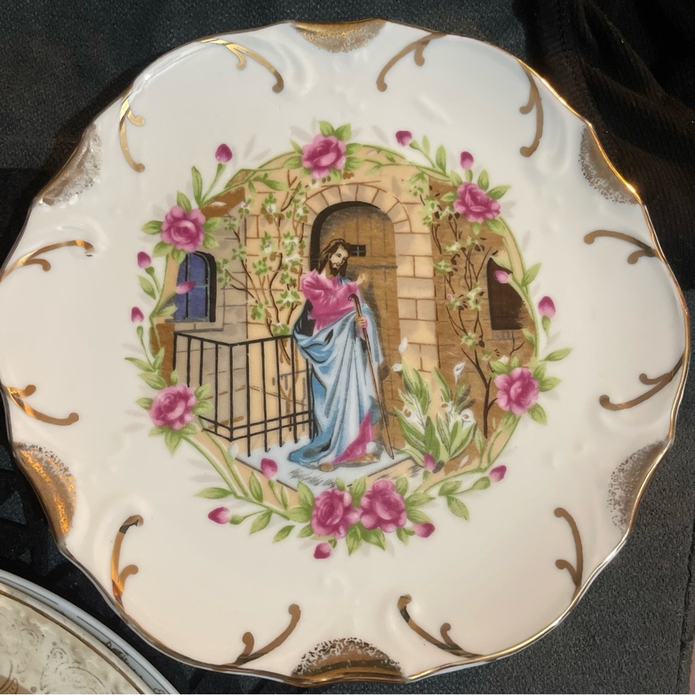 Antique White Plate with Pink and Gold Design